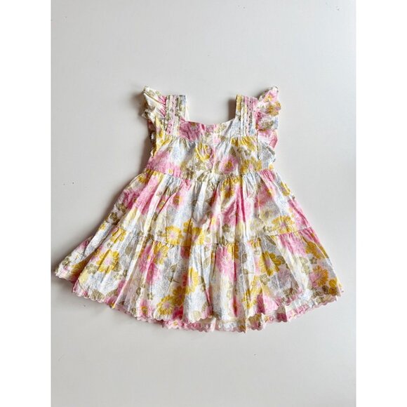 Baby Girl CYNTHIA ROWLEY Pink Yellow Floral Cotton A-Line Tent Dress, Size 24M - Picture 5 of 9